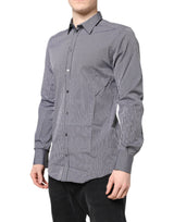 Dolce & Gabbana Black White Striped GOLD Formal Dress Shirt
