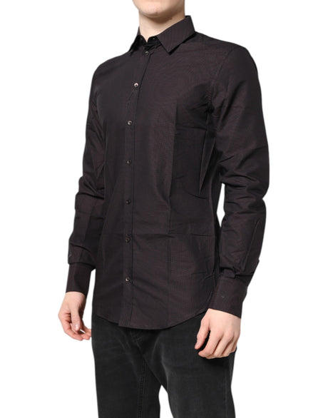 Dolce & Gabbana Maroon Jacquard Cotton GOLD Men Dress Shirt