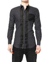 Dolce & Gabbana Black Polka Dot Long Sleeves Gold Formal Shirt