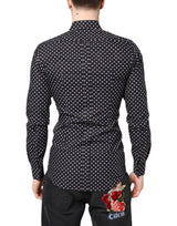 Dolce & Gabbana Black Polka Dot Long Sleeves Gold Formal Shirt
