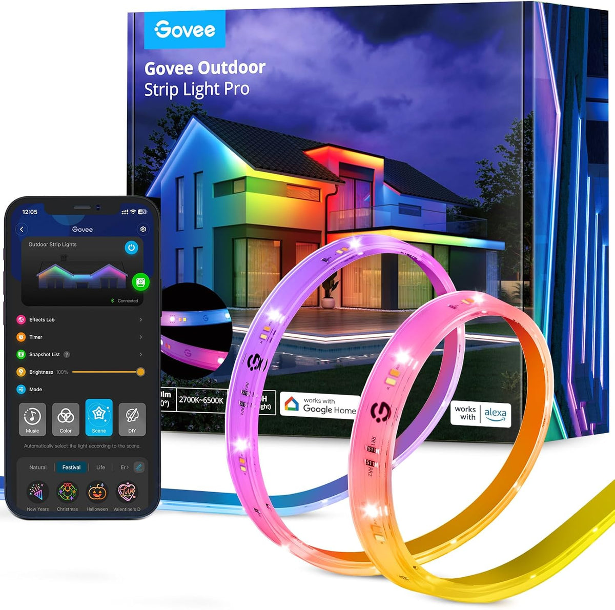 Govee Outdoor LED Strip Smart RGBIC WiFi & BT Lights 10m -UK- H70A1