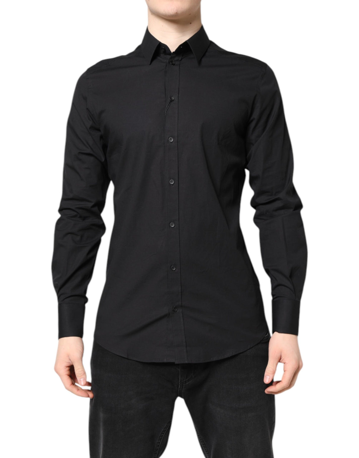 Dolce & Gabbana Black GOLD Cotton Dress Formal Shirt