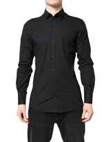 Dolce & Gabbana Black GOLD Cotton Dress Formal Shirt