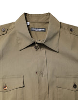 Dolce & Gabbana Brown Cotton Stretch Casual Long Sleeves Shirt