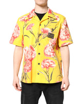 Dolce & Gabbana Yellow Floral Men Button Down Casual Shirt
