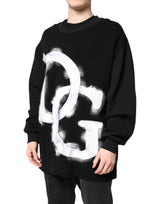 Dolce & Gabbana Black Cotton Logo Print Men Pullover Sweater