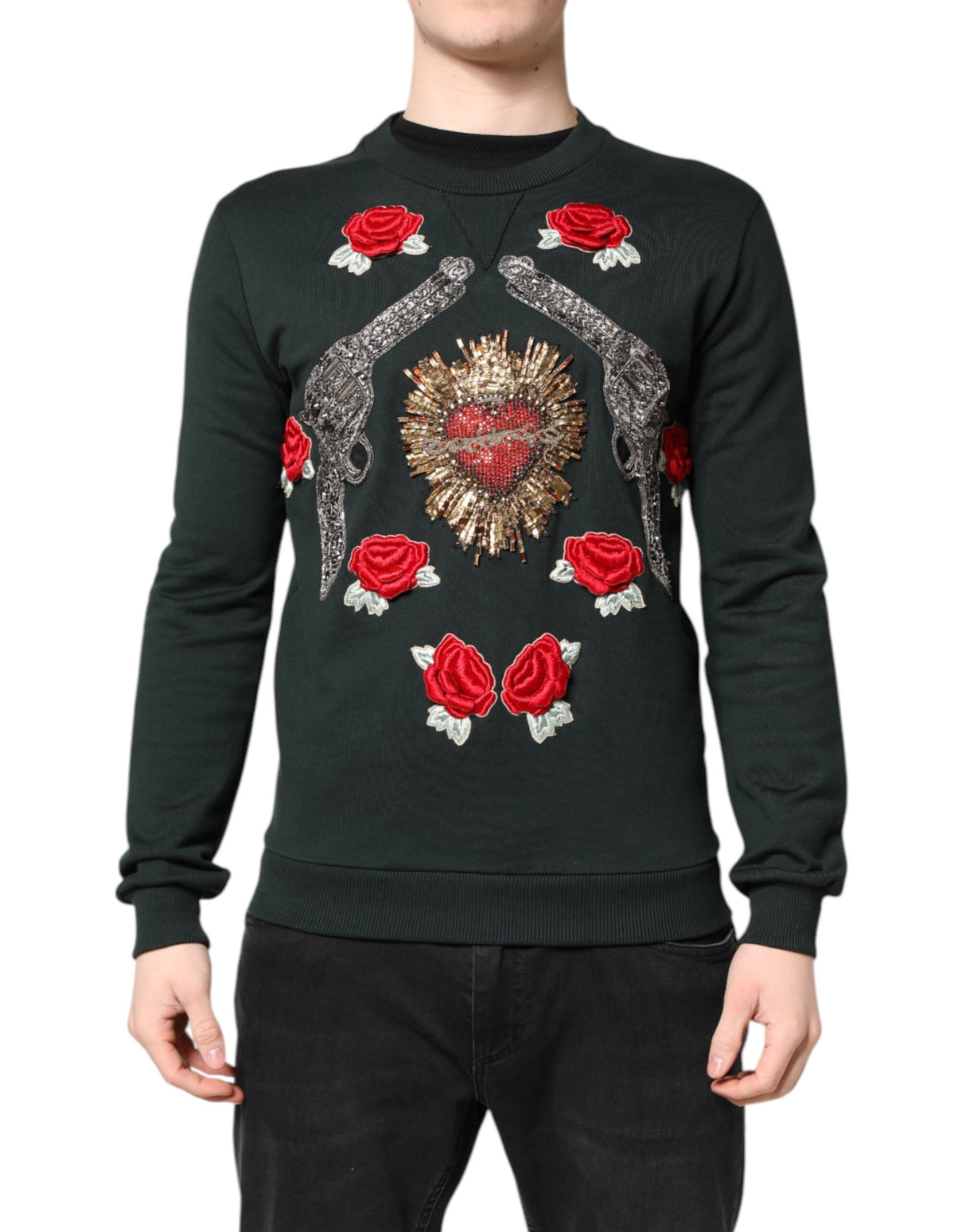 Dolce & Gabbana Black Sequined Embellished Pullover Sweater