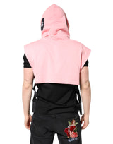 Dolce & Gabbana Pink Cotton Hooded Men Sportswear Vest Sweater