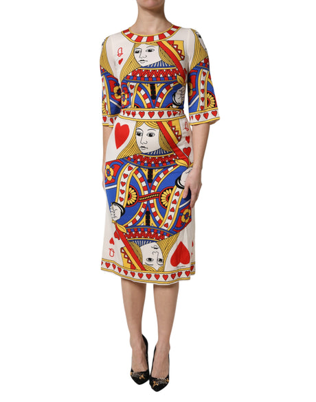 Dolce & Gabbana White Queen Of Heart Short Sleeve Midi Dress