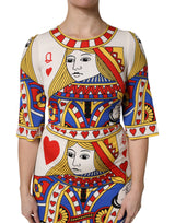 Dolce & Gabbana White Queen Of Heart Short Sleeve Midi Dress
