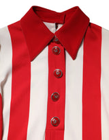 Dolce & Gabbana White Red Stripes Long Sleeves Mini Dress