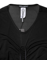 Dolce & Gabbana Black Mesh Trim Bodycon Long Sheath Dress