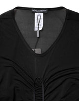 Dolce & Gabbana Black Mesh Trim Bodycon Long Sheath Dress