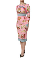 Dolce & Gabbana Pink Pastry Print Bodycon Sheath Midi Dress