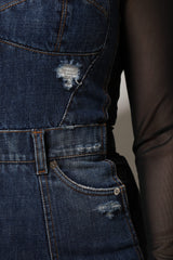 Dolce & Gabbana Black Blue Long Sleeves Denim Mini Dress