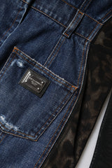 Dolce & Gabbana Black Blue Long Sleeves Denim Mini Dress