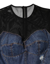 Dolce & Gabbana Black Blue Long Sleeves Denim Mini Dress