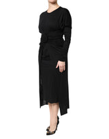 Dolce & Gabbana Black Wool Long Sleeves Sheath Midi Dress