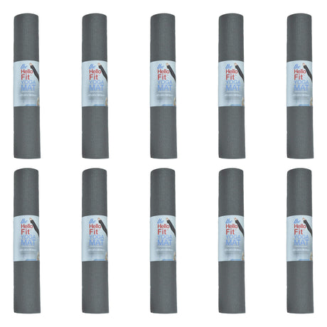 Hello Fit 10-Pack Kid-Friendly Yoga Mat 68" x 24" Non Slip Exercise Mat 4mm Non Toxic Yoga Mats for Kids Easy to Clean Bulk Workout Mats for Schools Classrooms and Studios Cool Grey