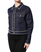 Dolce & Gabbana Blue Denim Cotton Crystal Embellished Jacket