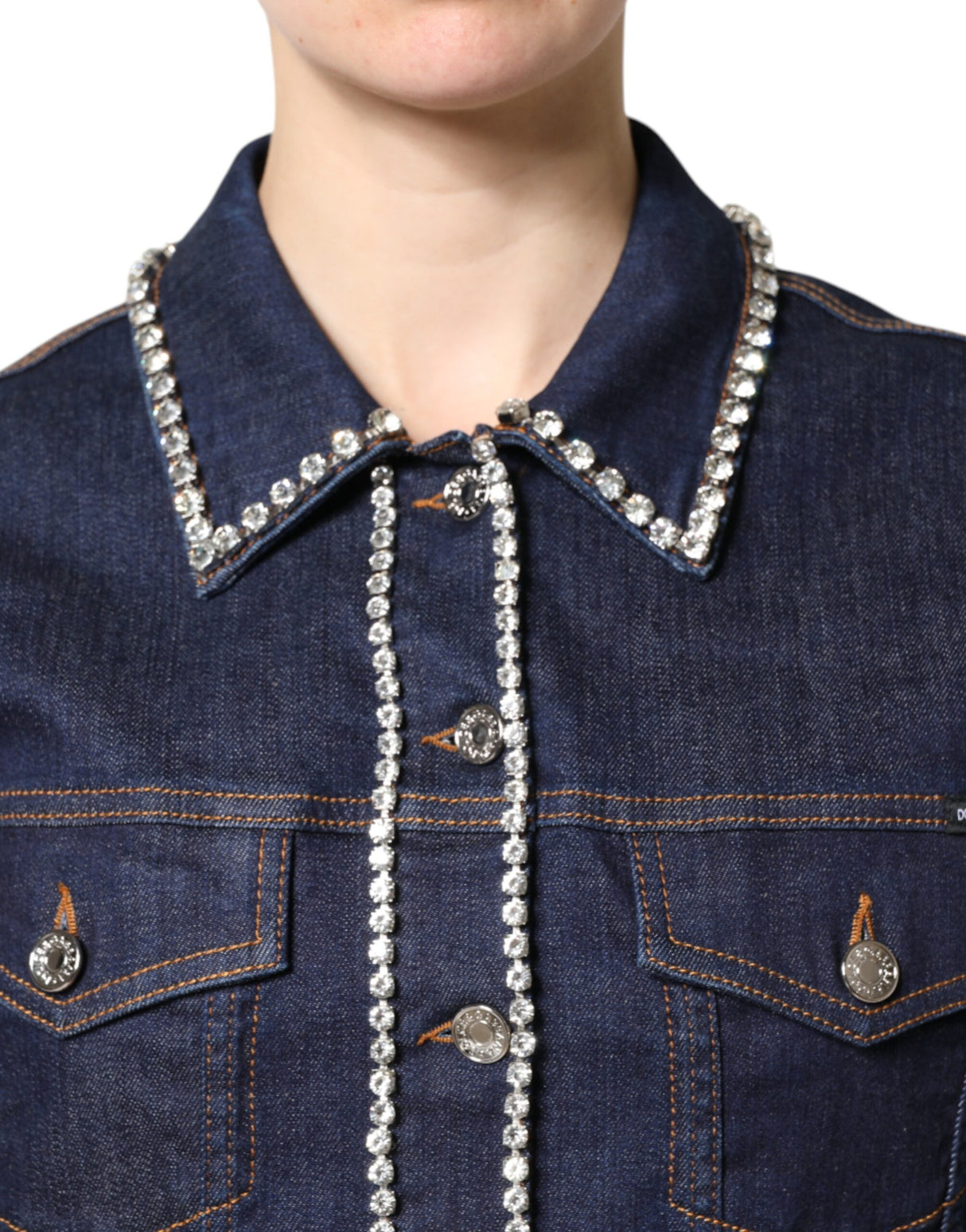 Dolce & Gabbana Blue Denim Cotton Crystal Embellished Jacket