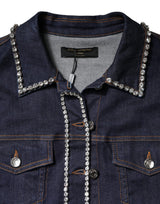 Dolce & Gabbana Blue Denim Cotton Crystal Embellished Jacket
