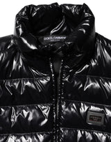 Dolce & Gabbana Black Logo Plaque Full Zip Puffer Jacket