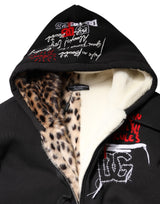 Dolce & Gabbana Black Embroidered Full Zip Hooded Jacket