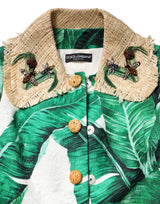 Dolce & Gabbana Multicolor Leaf Print Embellished Trenchcoat Jacket