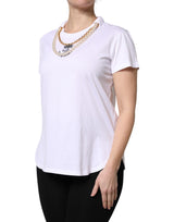 Dolce & Gabbana White Chain Pearl Cotton Round Neck T-shirt