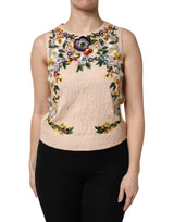 Dolce & Gabbana Beige Floral Embroidery Sleeveless Tank Top