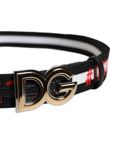 Dolce & Gabbana Black Cotton Logo Print DG Buckle Belt