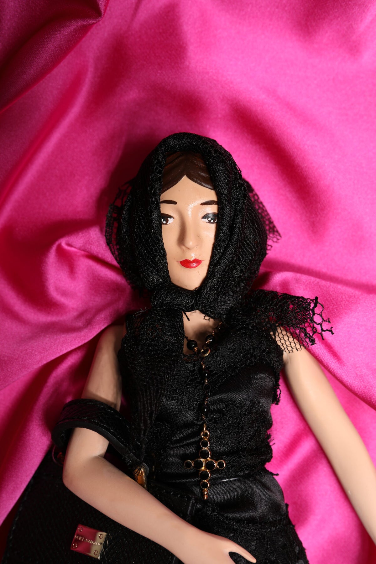Dolce & Gabbana Black Dress Ceramic Porcelain Fashion Leather Sicily Dolls