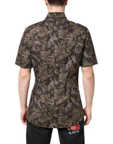 Dolce & Gabbana Multicolor Camouflage Button Down GOLD Shirt