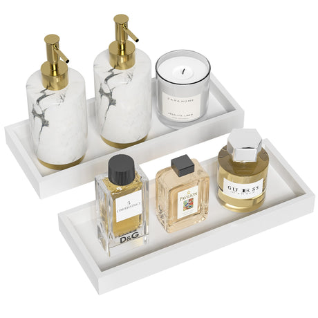 ZHWS Vanity Tray Bathroom Tray Decorative Tray for Perfume Jewelry Makeup Toiletries for Dresser Bathroom Counter Tray Small White Tray Set of 2 for Kitchen 11.3 L x 4.4 W x 1.14 H