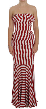 Dolce & Gabbana Red White Silk Stretch Dress