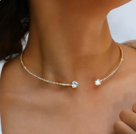 Elegant Heart Rhinestone Collar Necklace