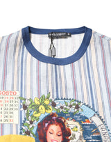 Dolce & Gabbana Multicolor Striped Pin Up Linen Round Neck T-shirt