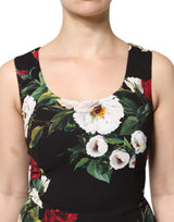 Dolce & Gabbana Black Floral Print Sleeveless Sheath Dress