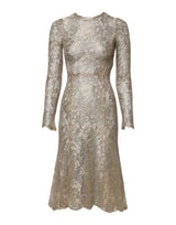Dolce & Gabbana Gold Floral Lace Long Sleeves Fit & Flare Dress