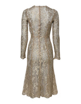 Dolce & Gabbana Gold Floral Lace Long Sleeves Fit & Flare Dress