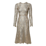 Dolce & Gabbana Gold Floral Lace Long Sleeves Fit & Flare Dress