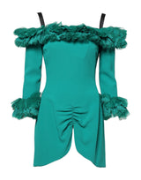 Dolce & Gabbana Green Lace Off Shoulder Sheath Mini Dress