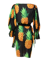 Dolce & Gabbana Black Pineapple Print Silk Wrap Mini Dress