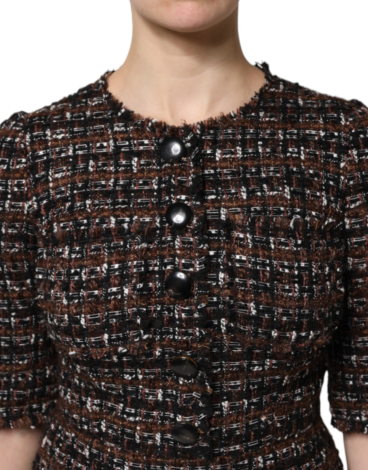 Dolce & Gabbana Brown Tweed Short Sleeves A-line Mini Dress
