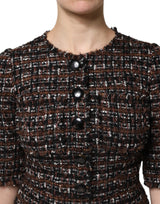 Dolce & Gabbana Brown Tweed Short Sleeves A-line Mini Dress
