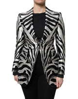 Dolce & Gabbana Black White Polyester Women Blazer Jacket