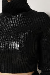 Dolce & Gabbana Black Wool Long Sleeve Turtleneck Cropped Top