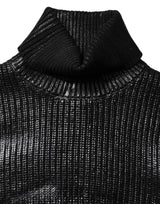 Dolce & Gabbana Black Wool Long Sleeve Turtleneck Cropped Top