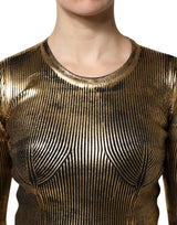 Dolce & Gabbana Gold Round Neck Long Sleeve Pullover Top